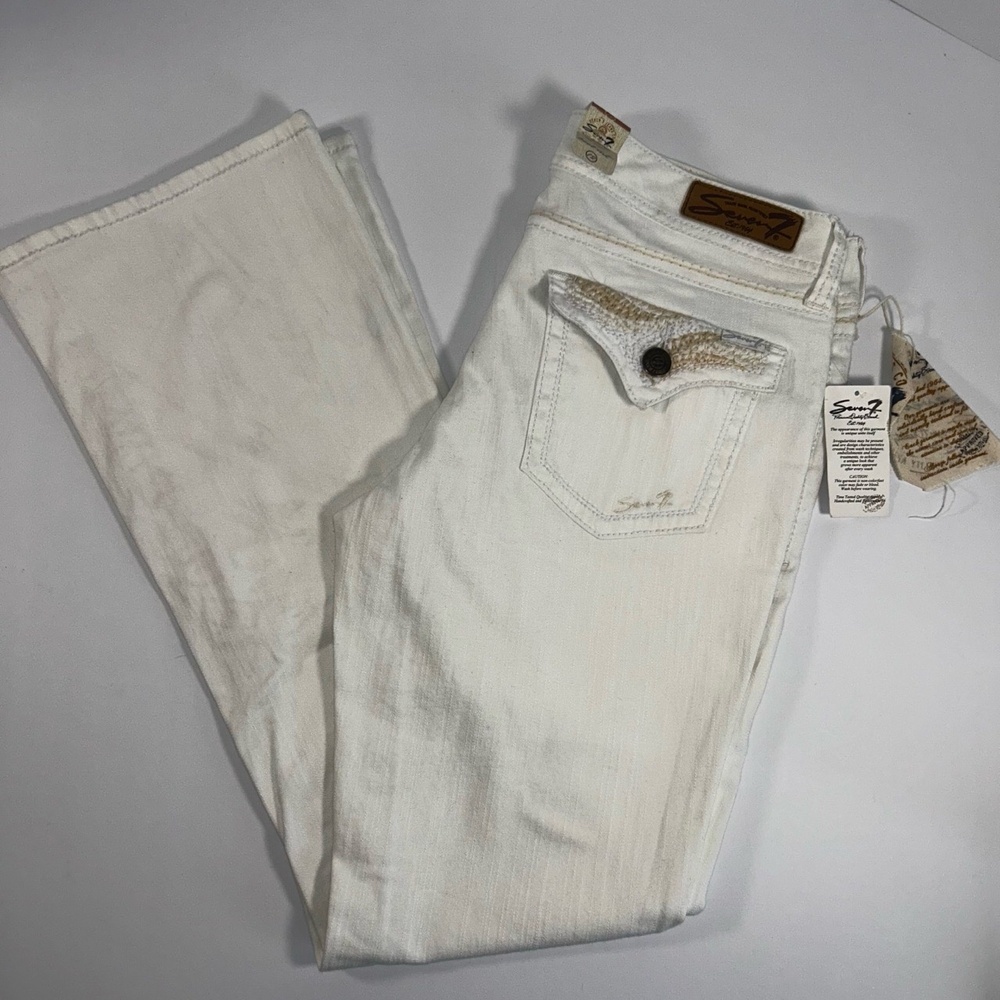 NWT Seven7 Jeans‎ Womens Size 12 White Bootcut Flap Pocket Distressed Boho Chic